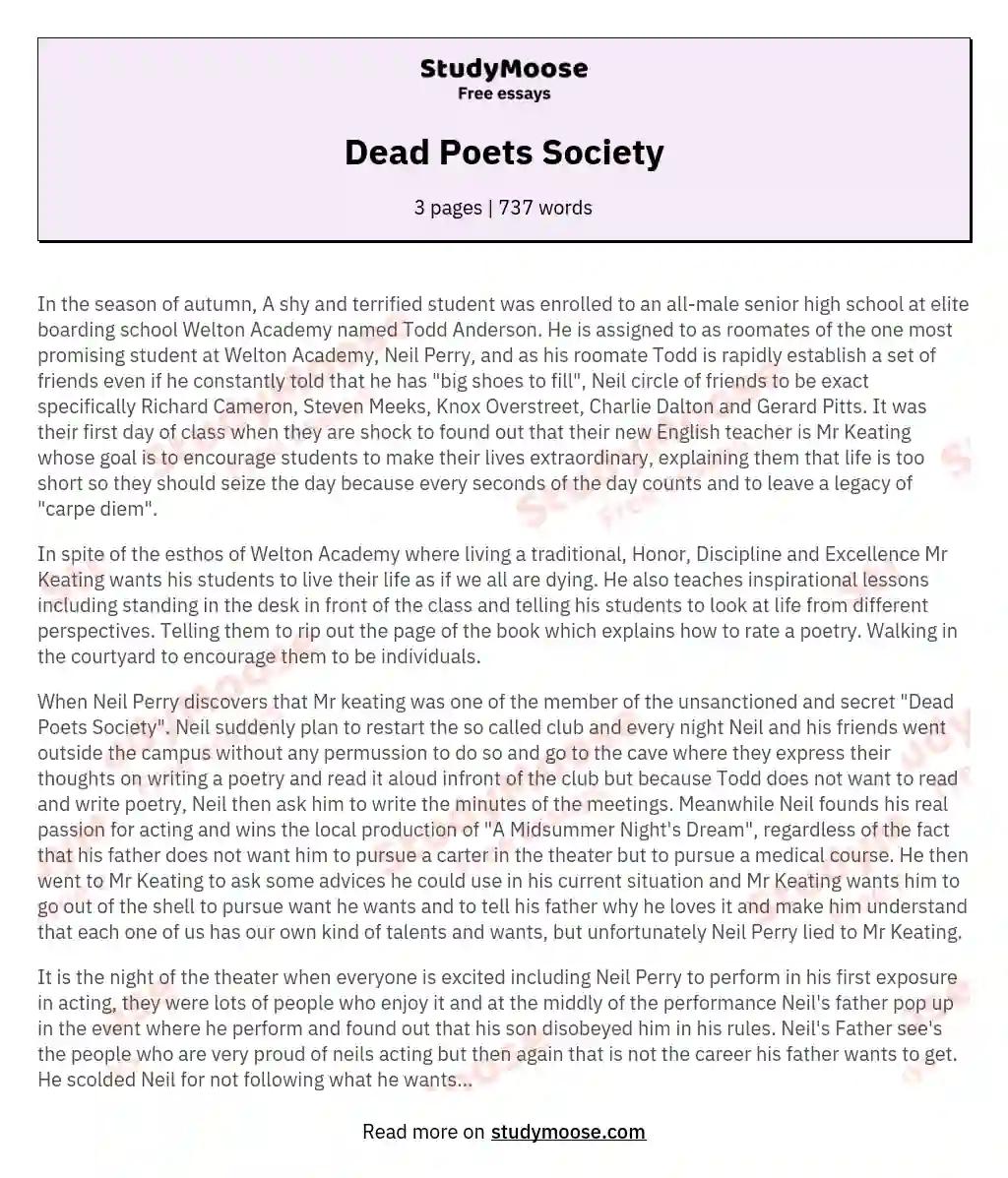 literary essay on dead poets society