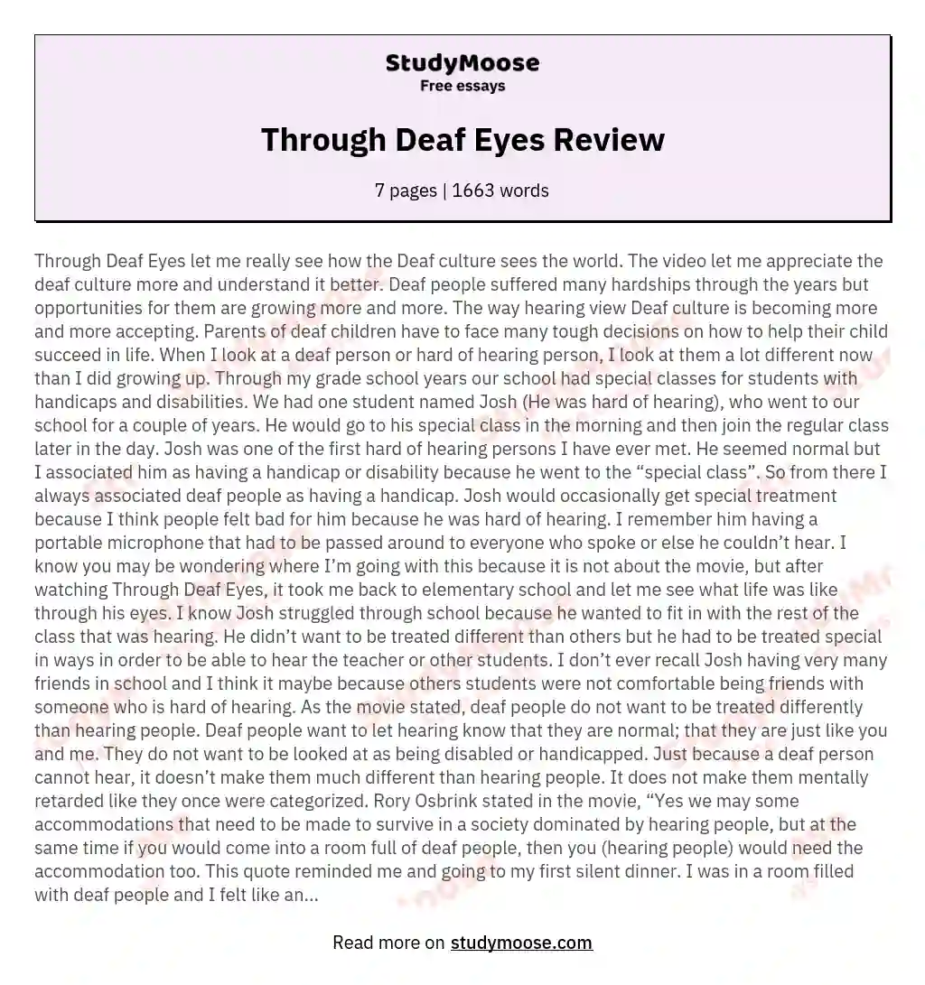 Through Deaf Eyes Review