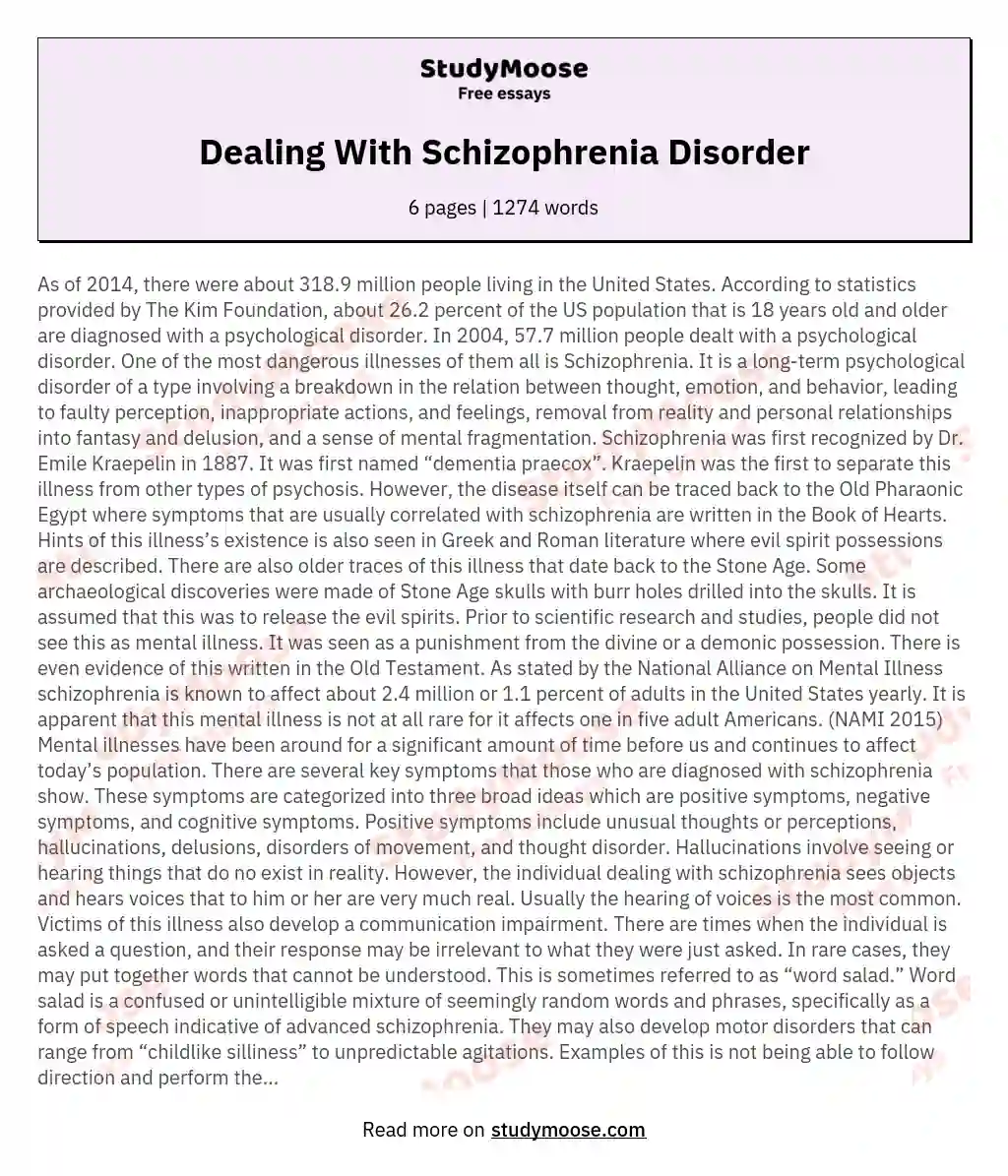 Dealing With Schizophrenia Disorder essay