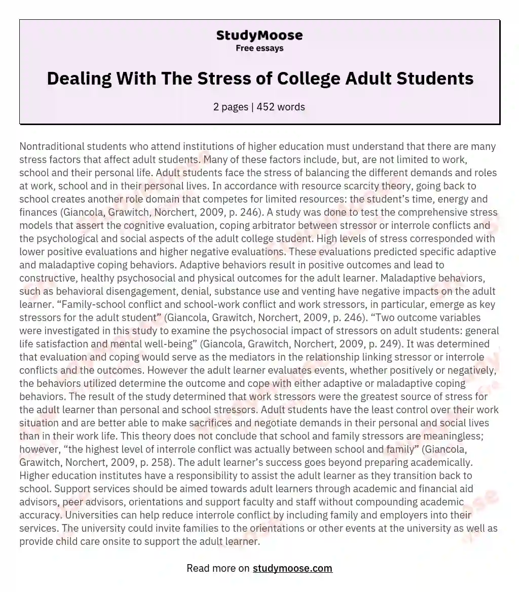 Dealing With The Stress of College Adult Students