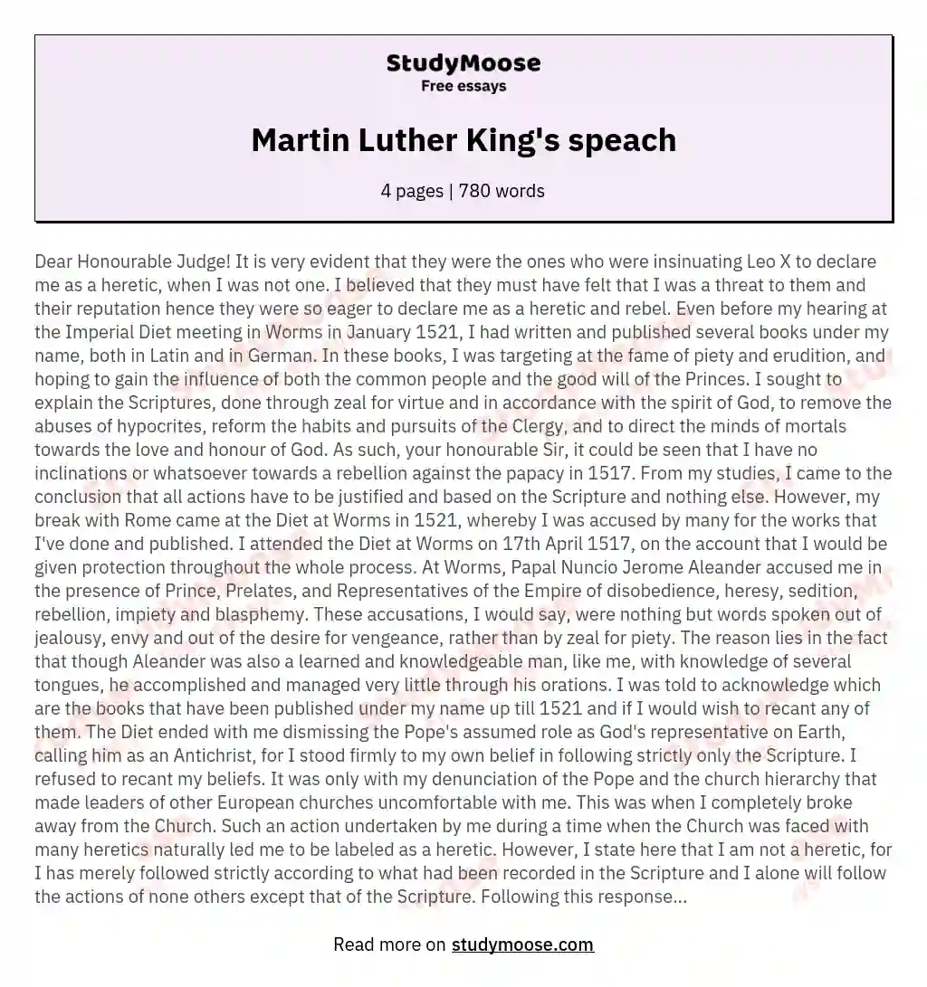 Martin Luther King's speach essay