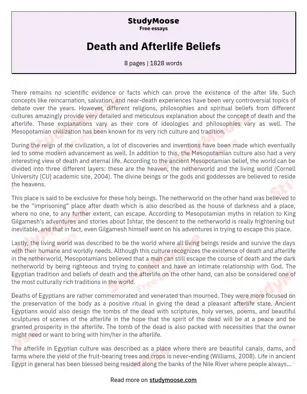 essay about death and afterlife