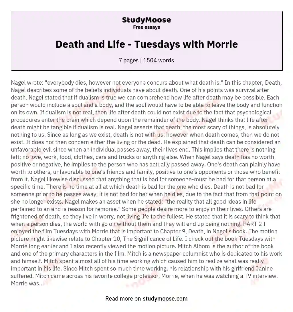 Death and Life - Tuesdays with Morrie