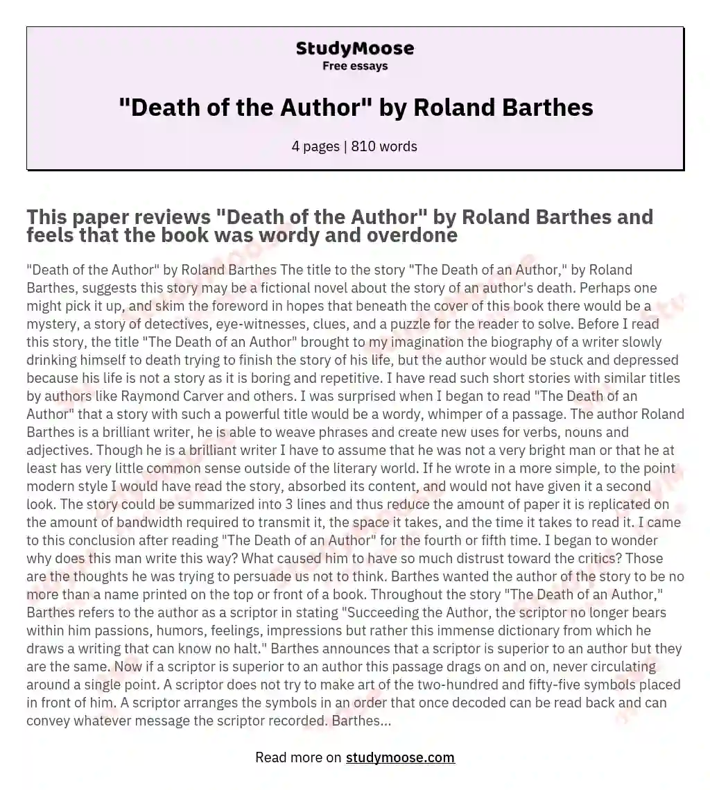 "Death of the Author" by Roland Barthes essay
