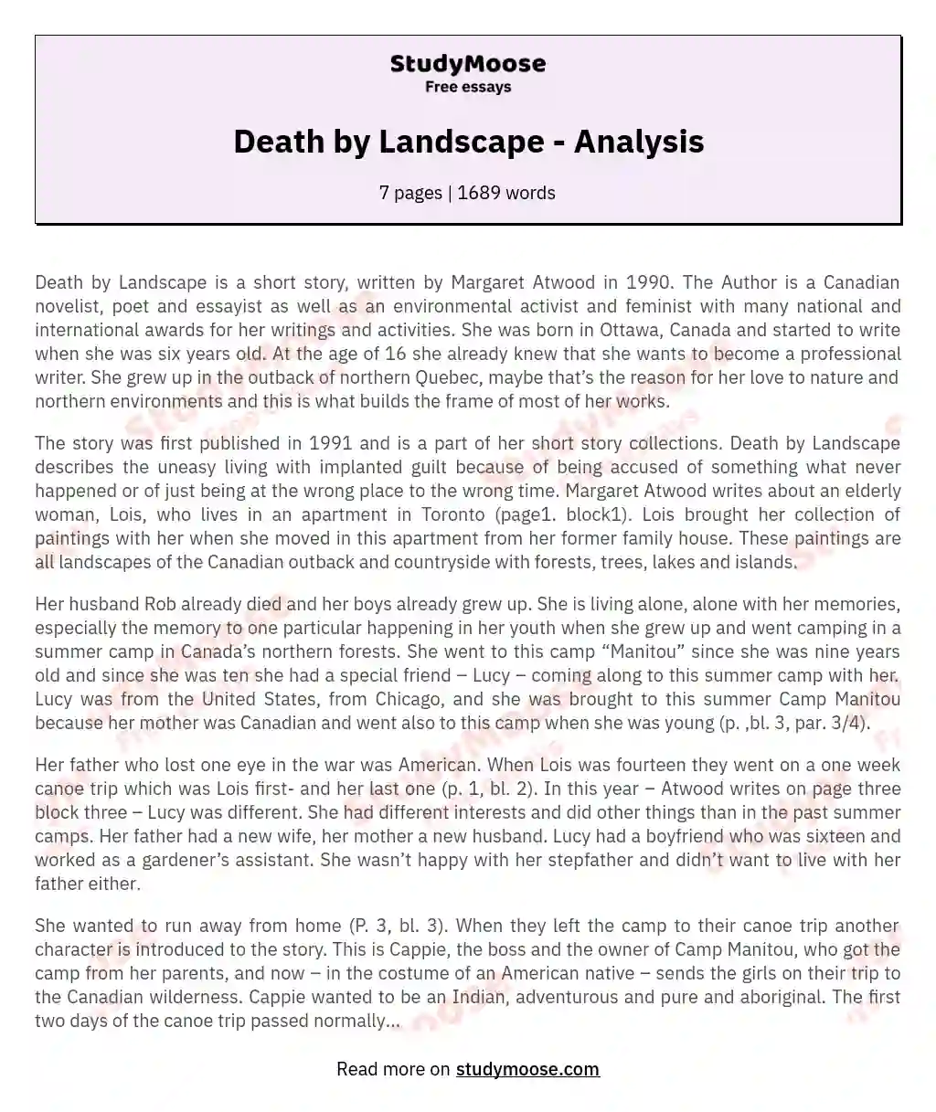 Death by Landscape - Analysis essay