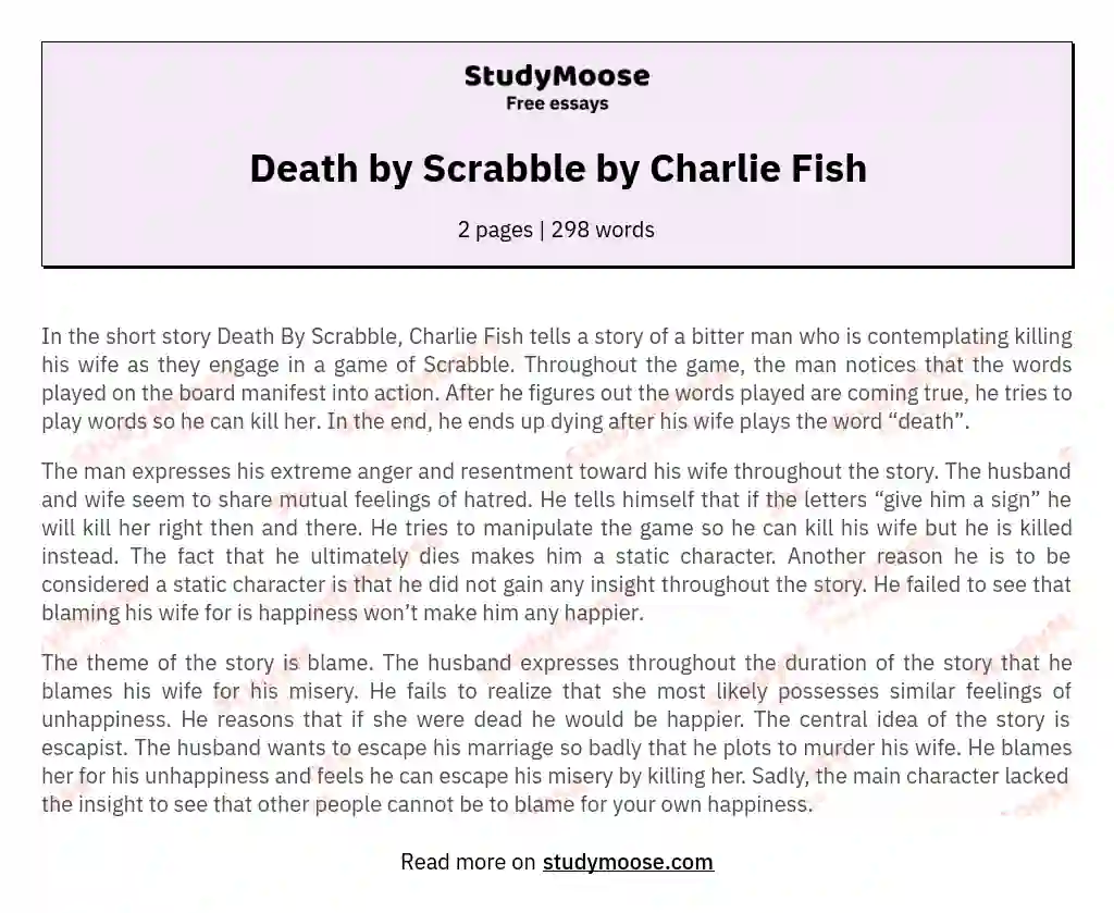 Death by Scrabble by Charlie Fish essay