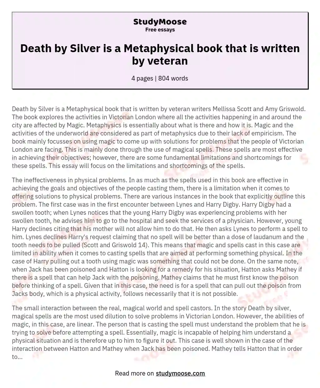 Death by Silver is a Metaphysical book that is written by veteran essay