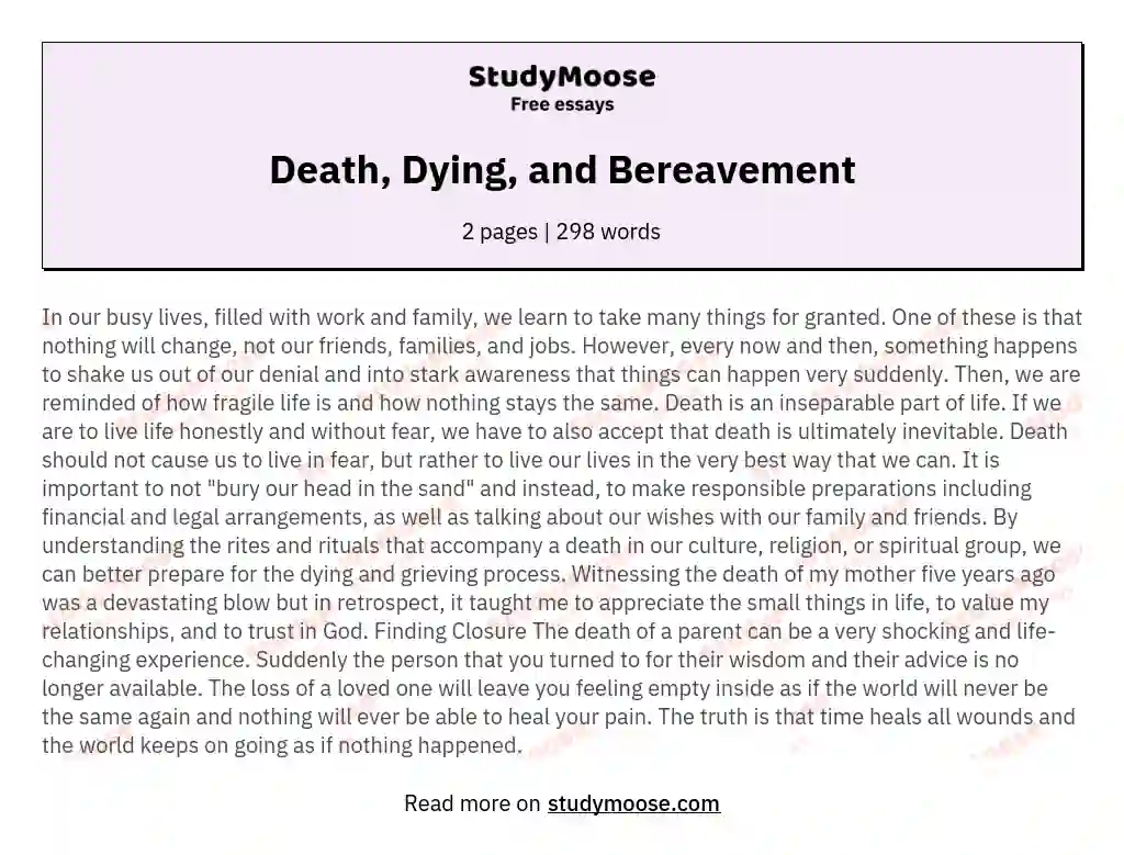 Death, Dying, and Bereavement