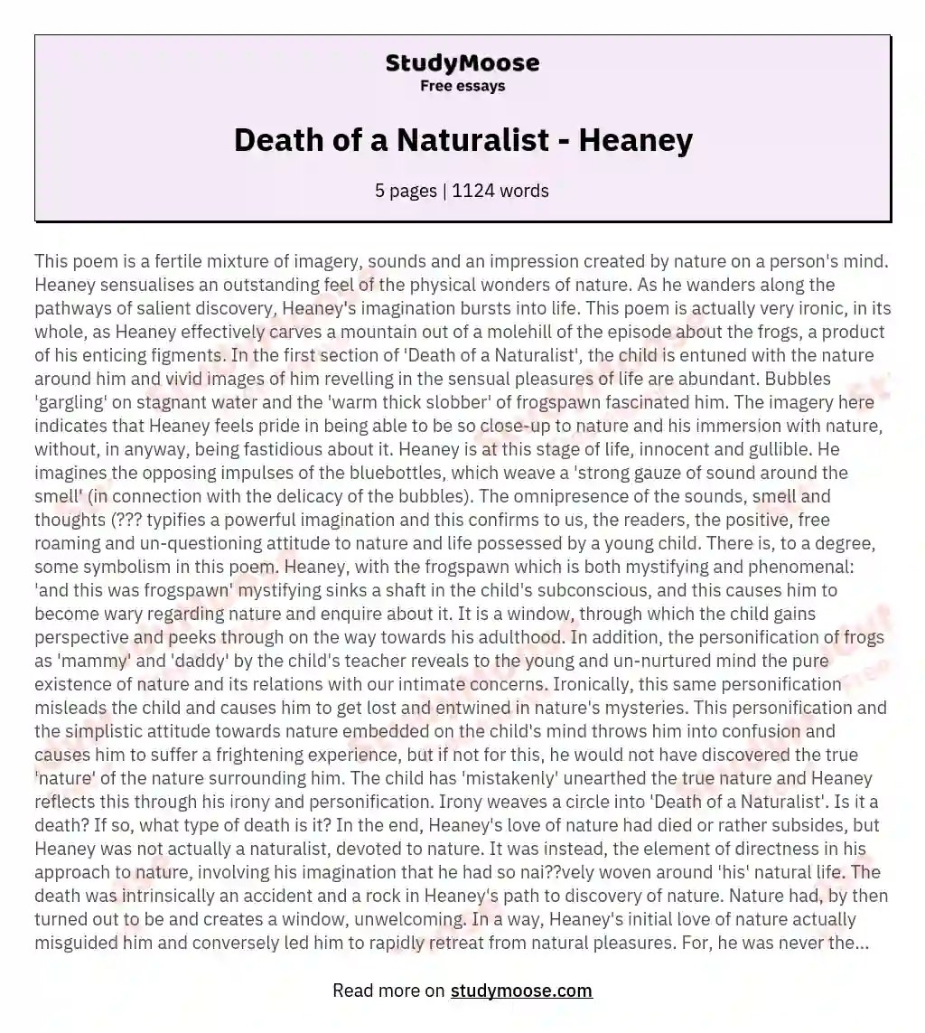 Death of a Naturalist - Heaney essay