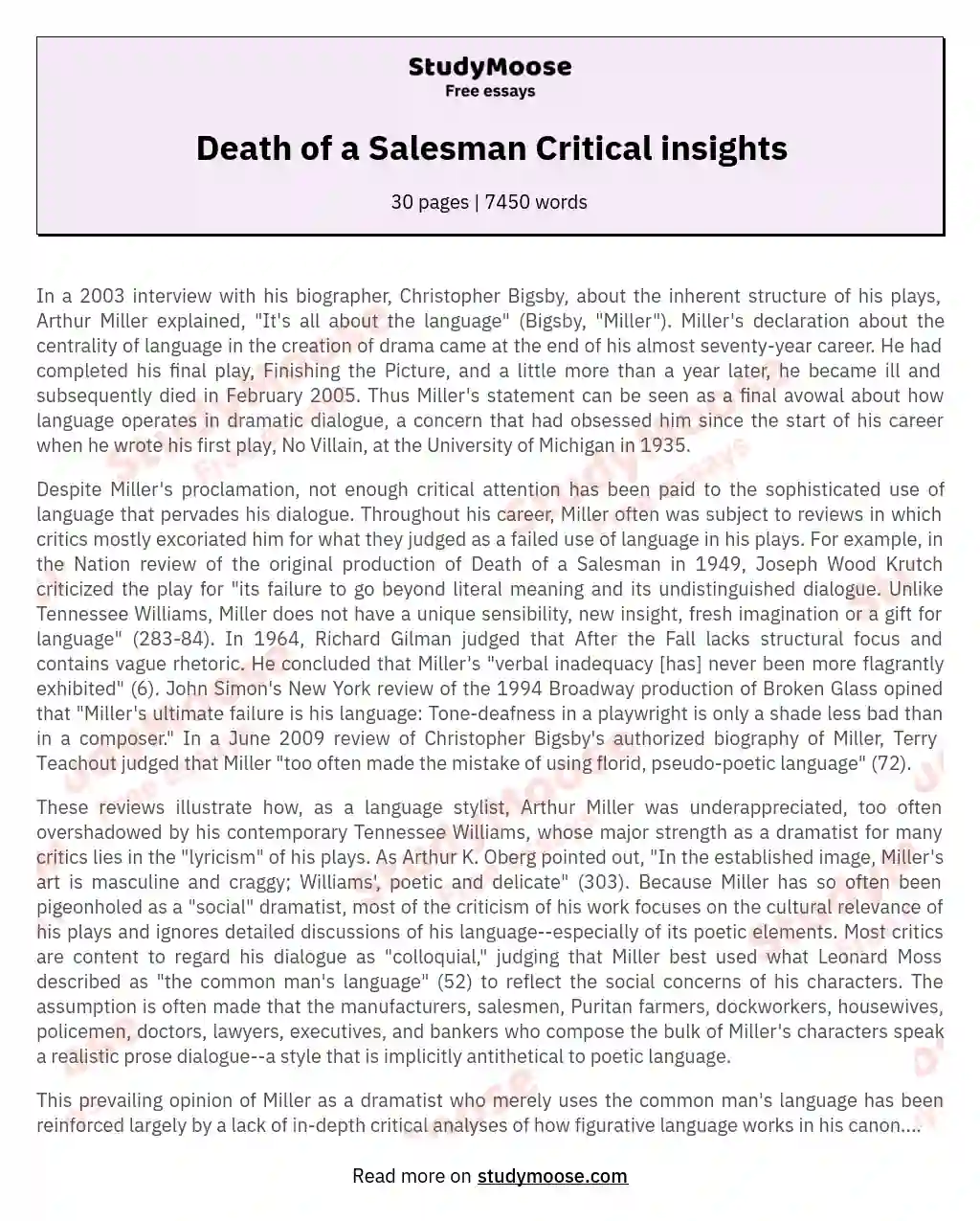 Death of a Salesman Critical insights essay