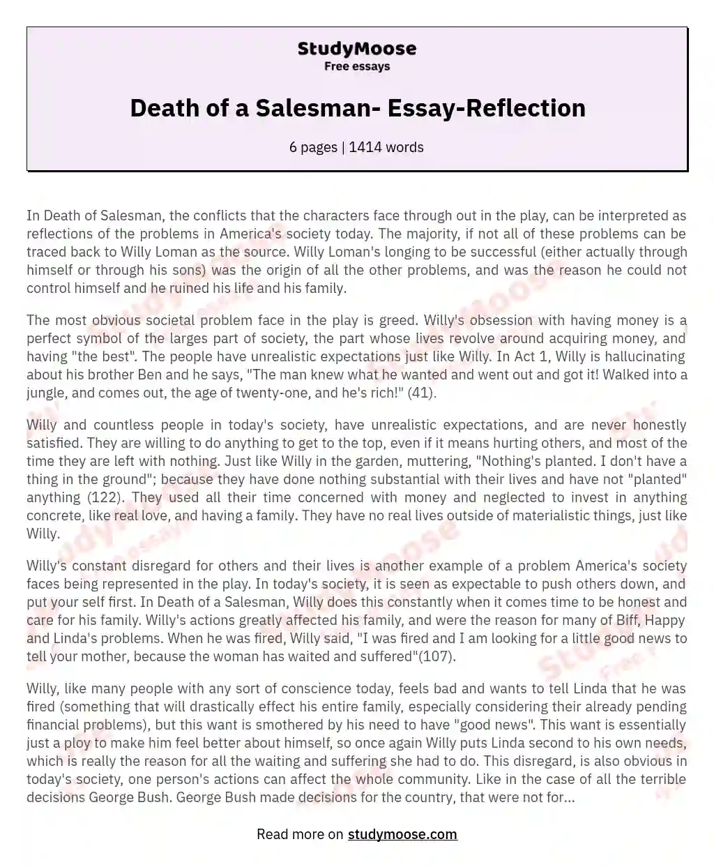 critical essay on death of a salesman