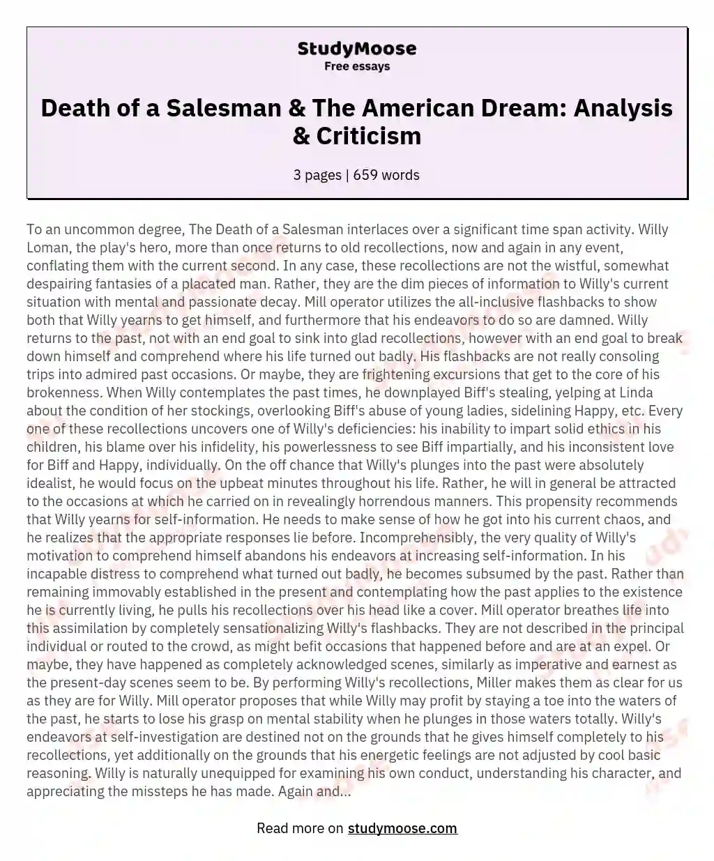 Death of a Salesman & The American Dream: Analysis & Criticism