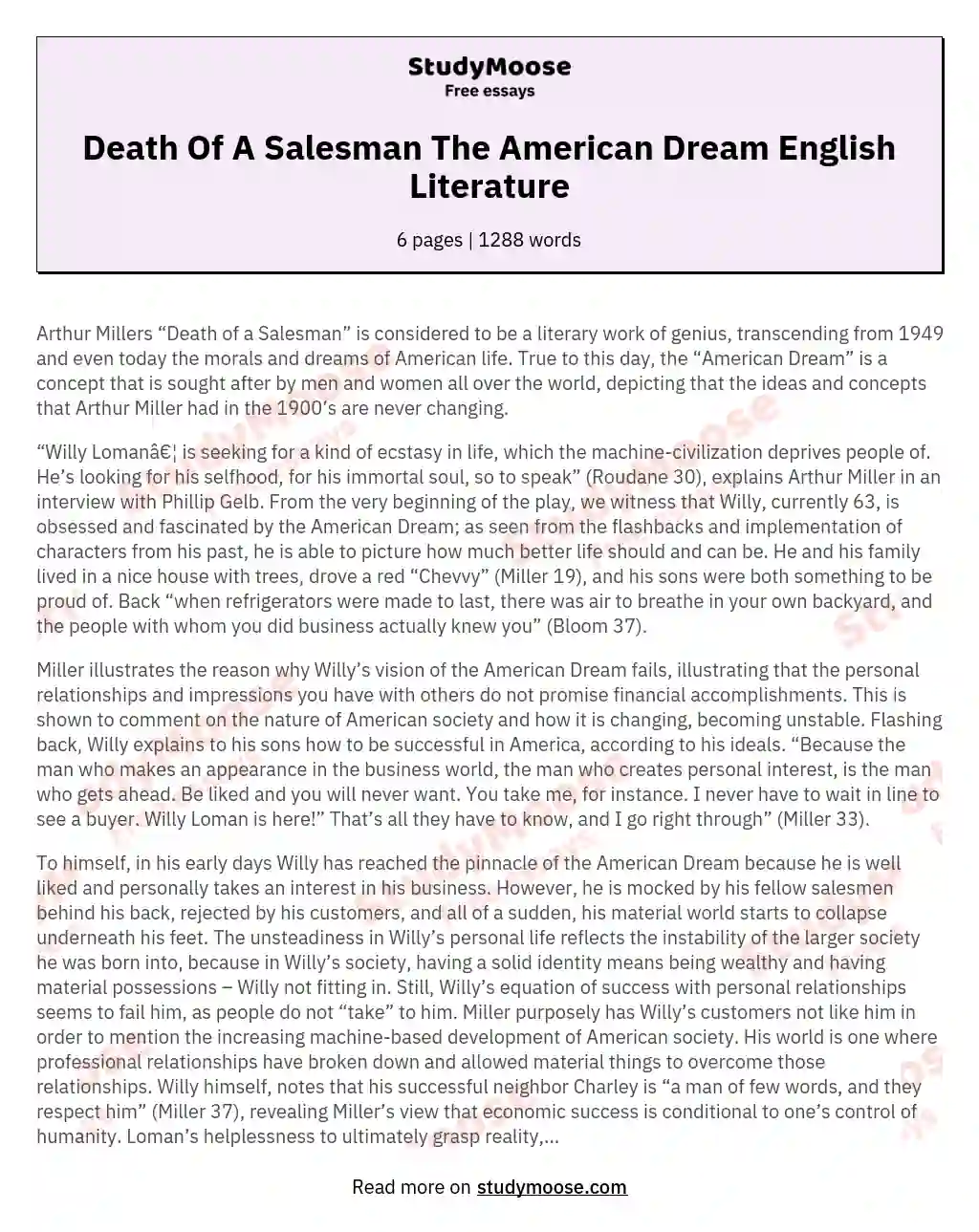 death of a salesman thesis statement american dream