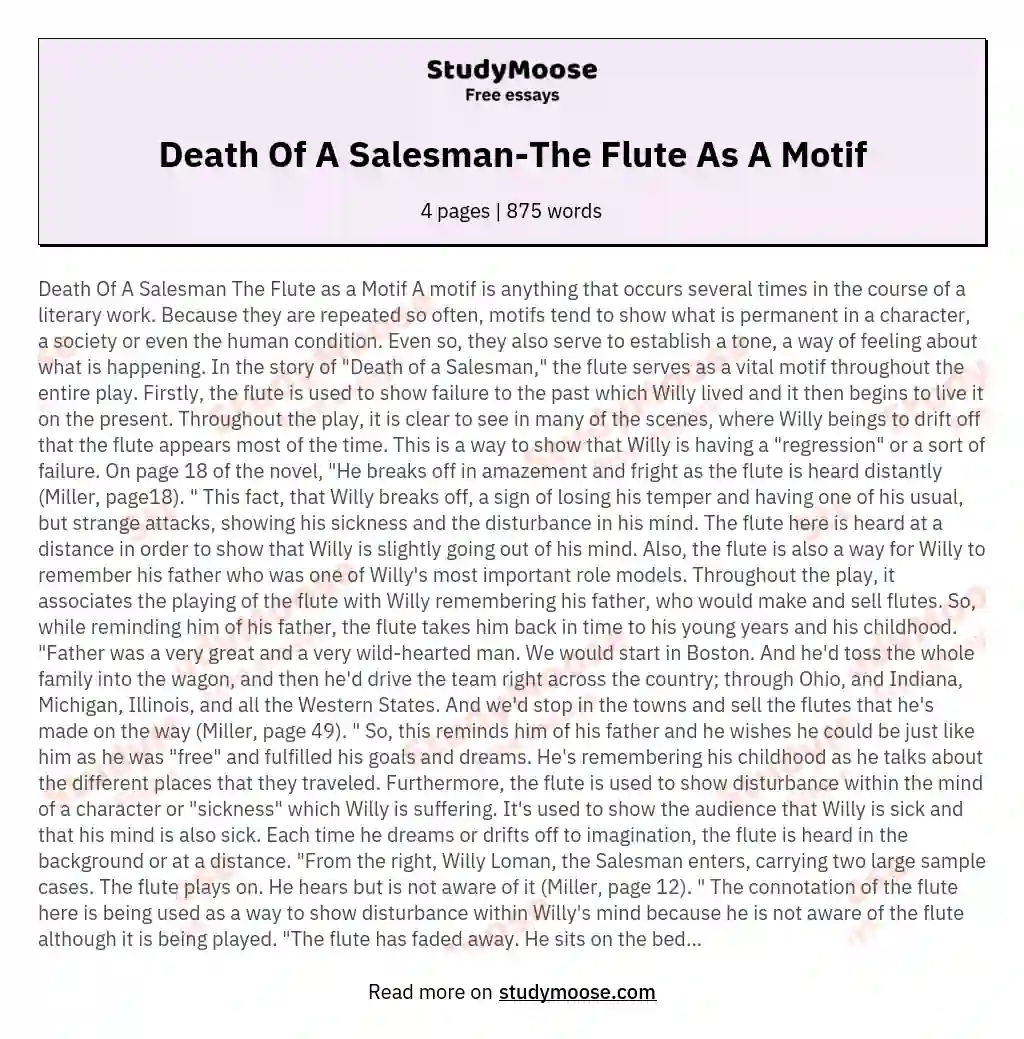 Death Of A Salesman-The Flute As A Motif essay