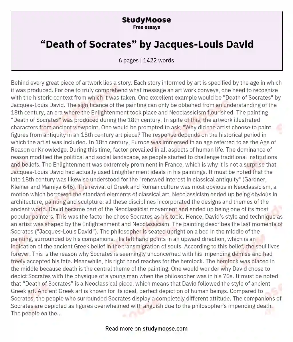 “Death of Socrates” by Jacques-Louis David essay