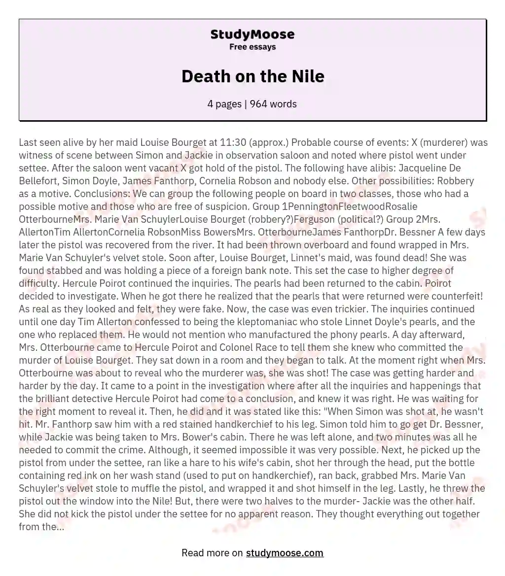 Death on the Nile essay