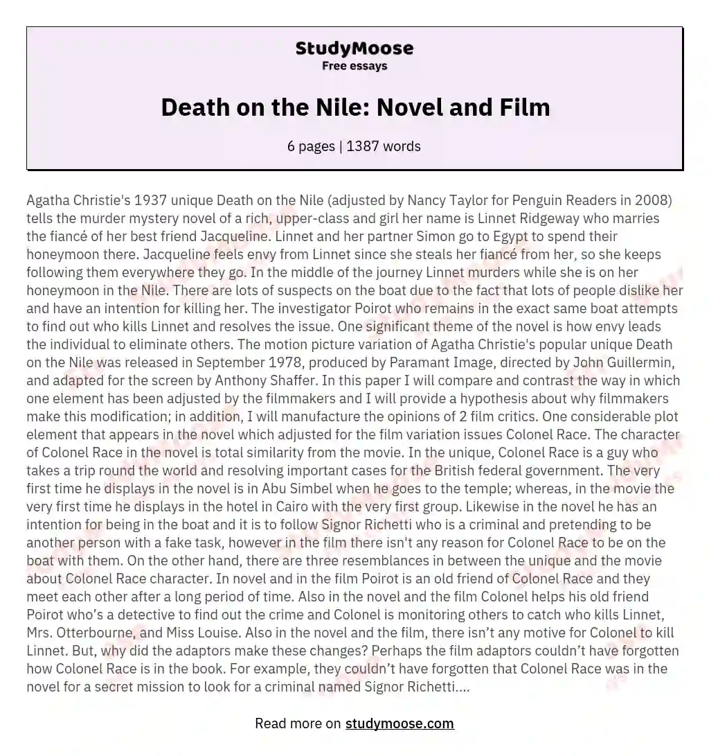 Death on the Nile: Novel and Film