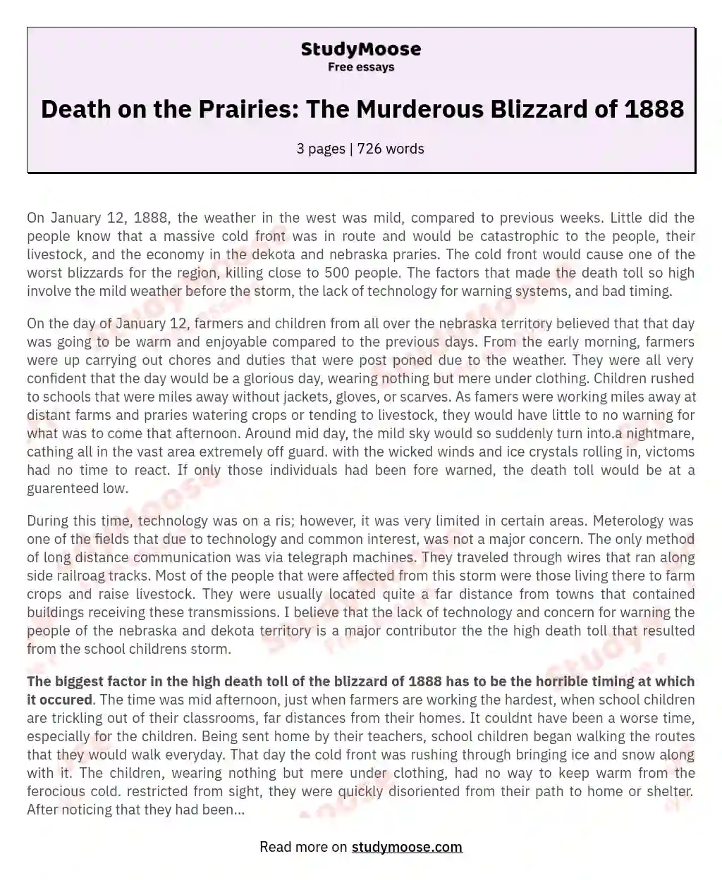 Death on the Prairies: The Murderous Blizzard of 1888 essay
