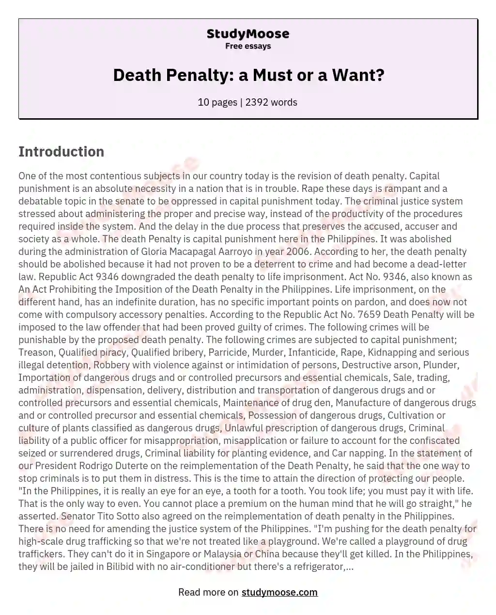 introduction of death penalty essay
