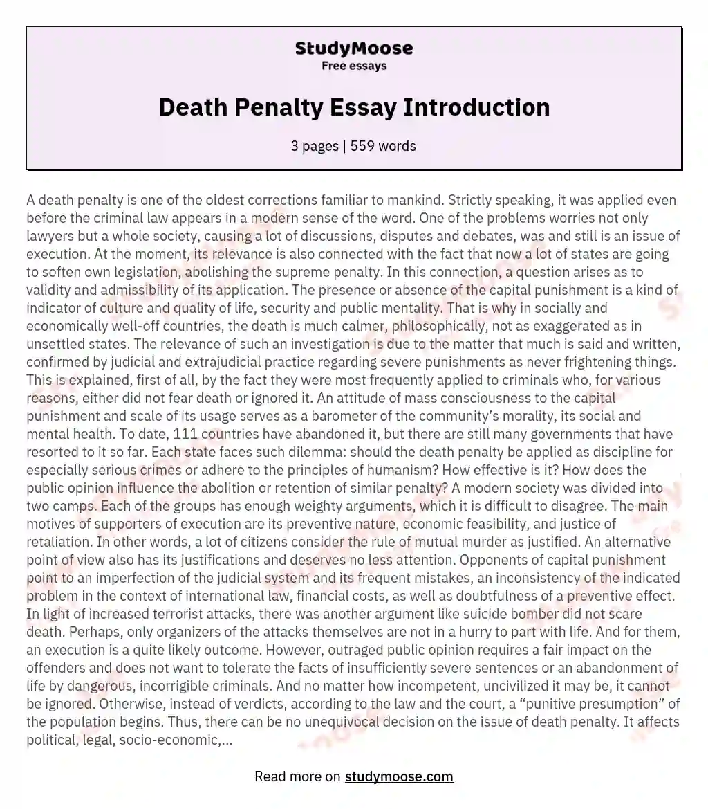 essay about death penalty