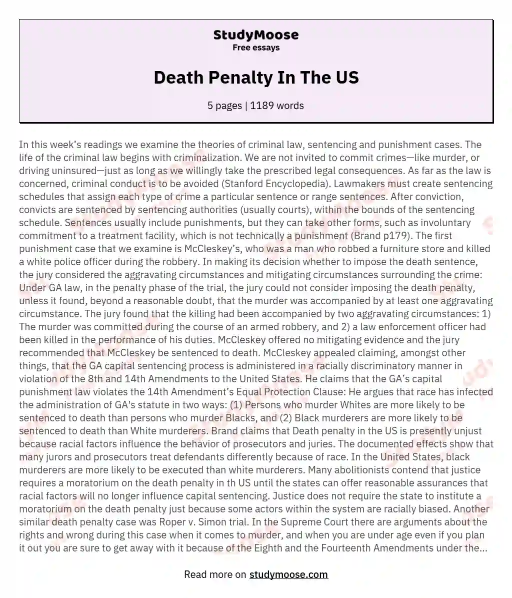 Death Penalty In The US essay