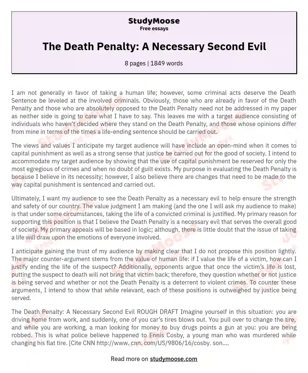 The Death Penalty: A Necessary Second Evil