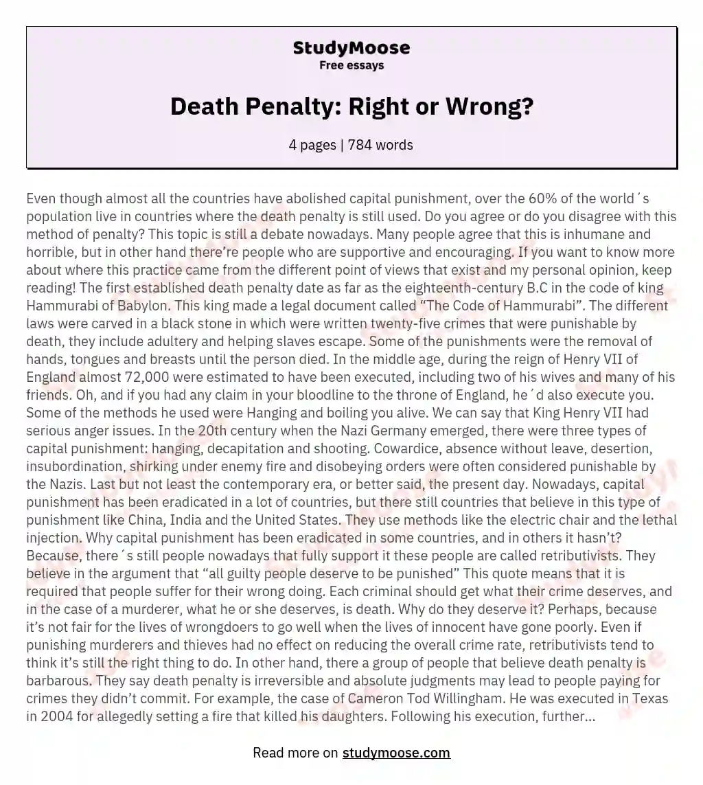 thesis statement the death penalty is wrong