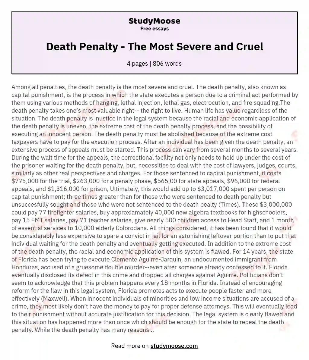 Death Penalty - The Most Severe and Cruel essay