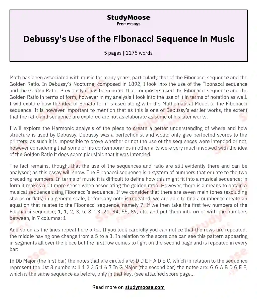 Debussy's Use of the Fibonacci Sequence in Music