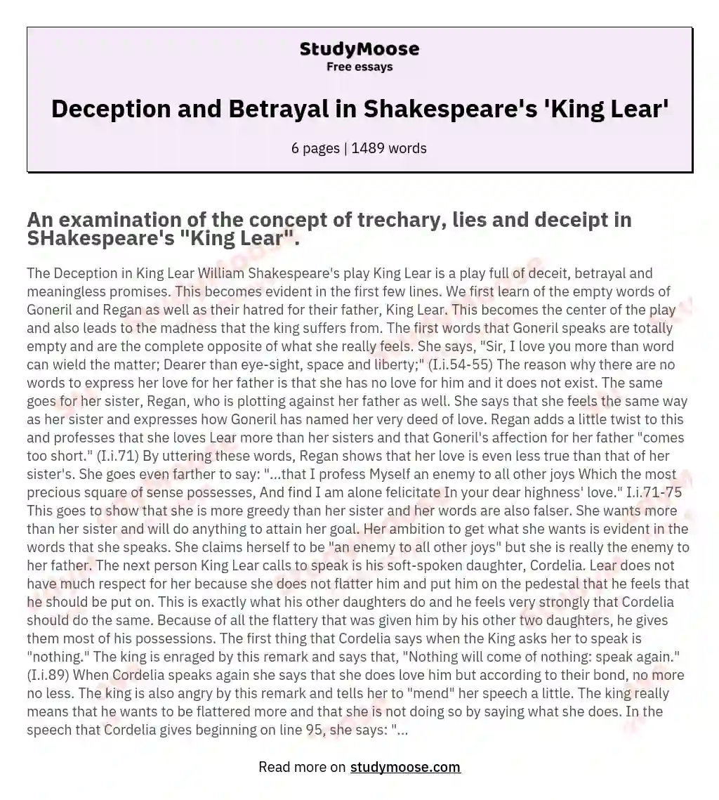Deception and Betrayal in Shakespeare's 'King Lear' essay