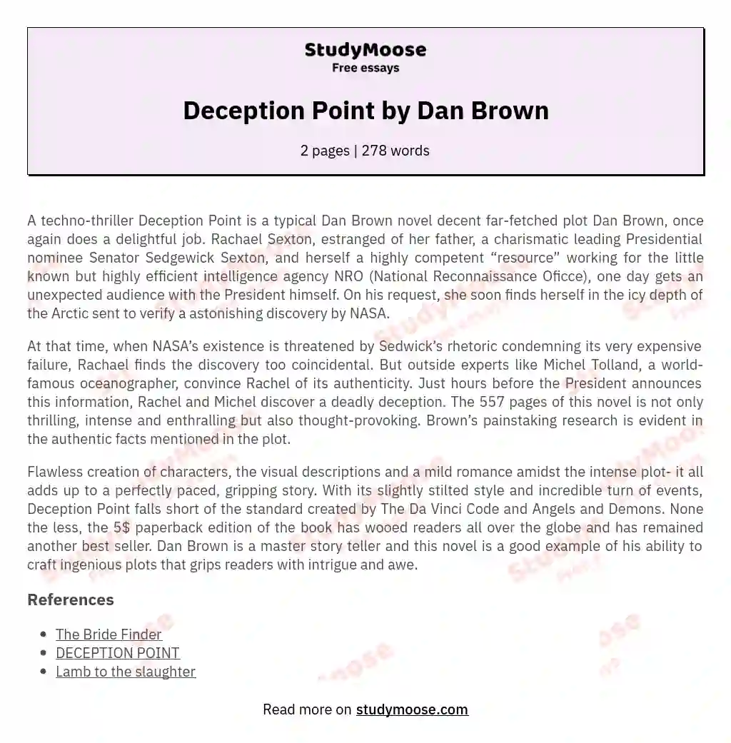 Deception Point by Dan Brown essay