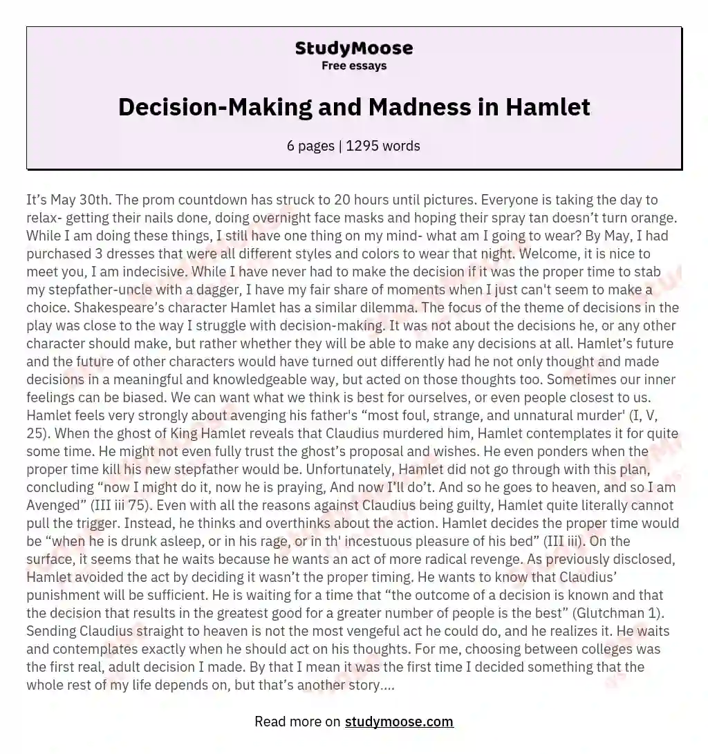 Decision-Making and Madness in Hamlet