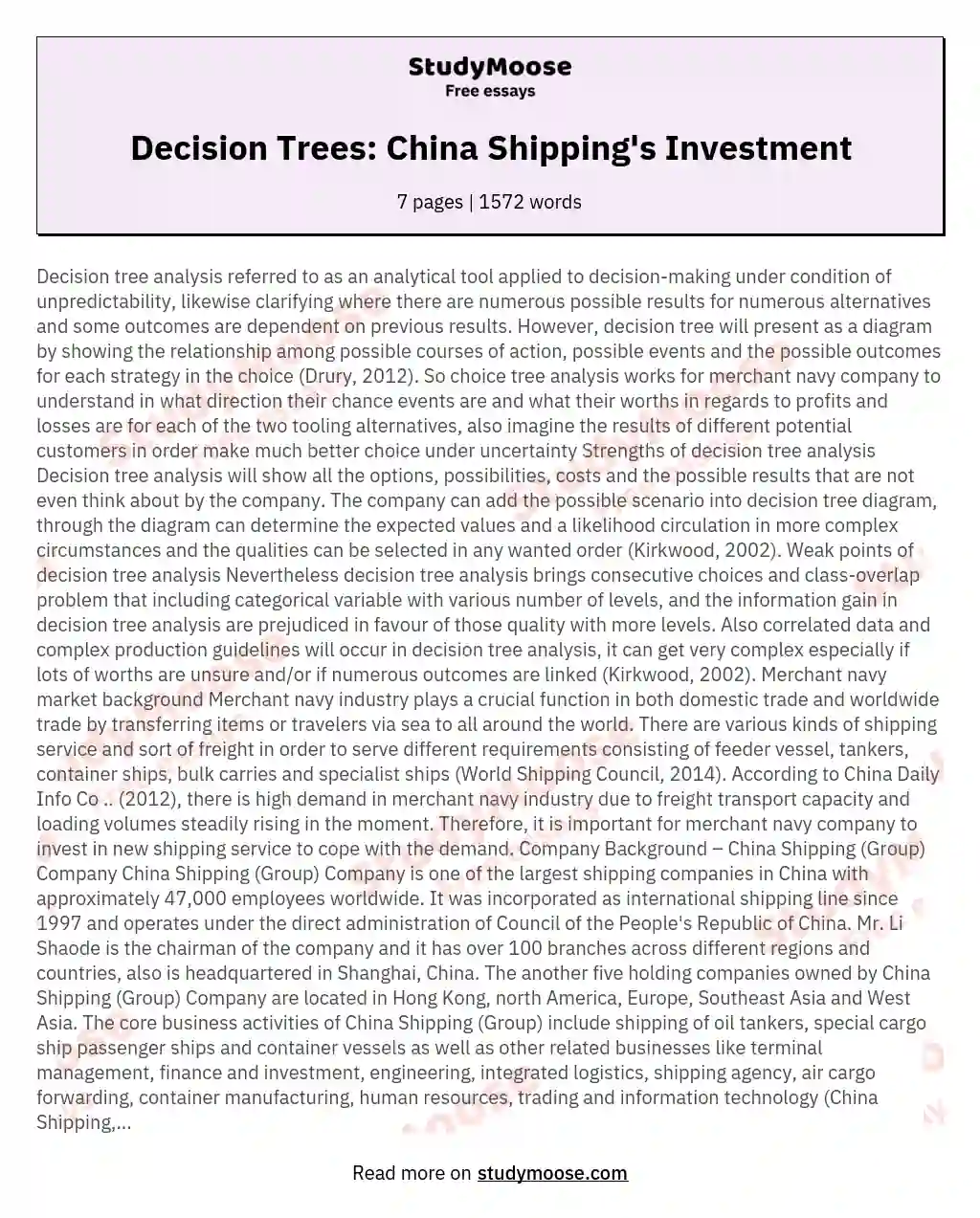 Decision Tree Analysis