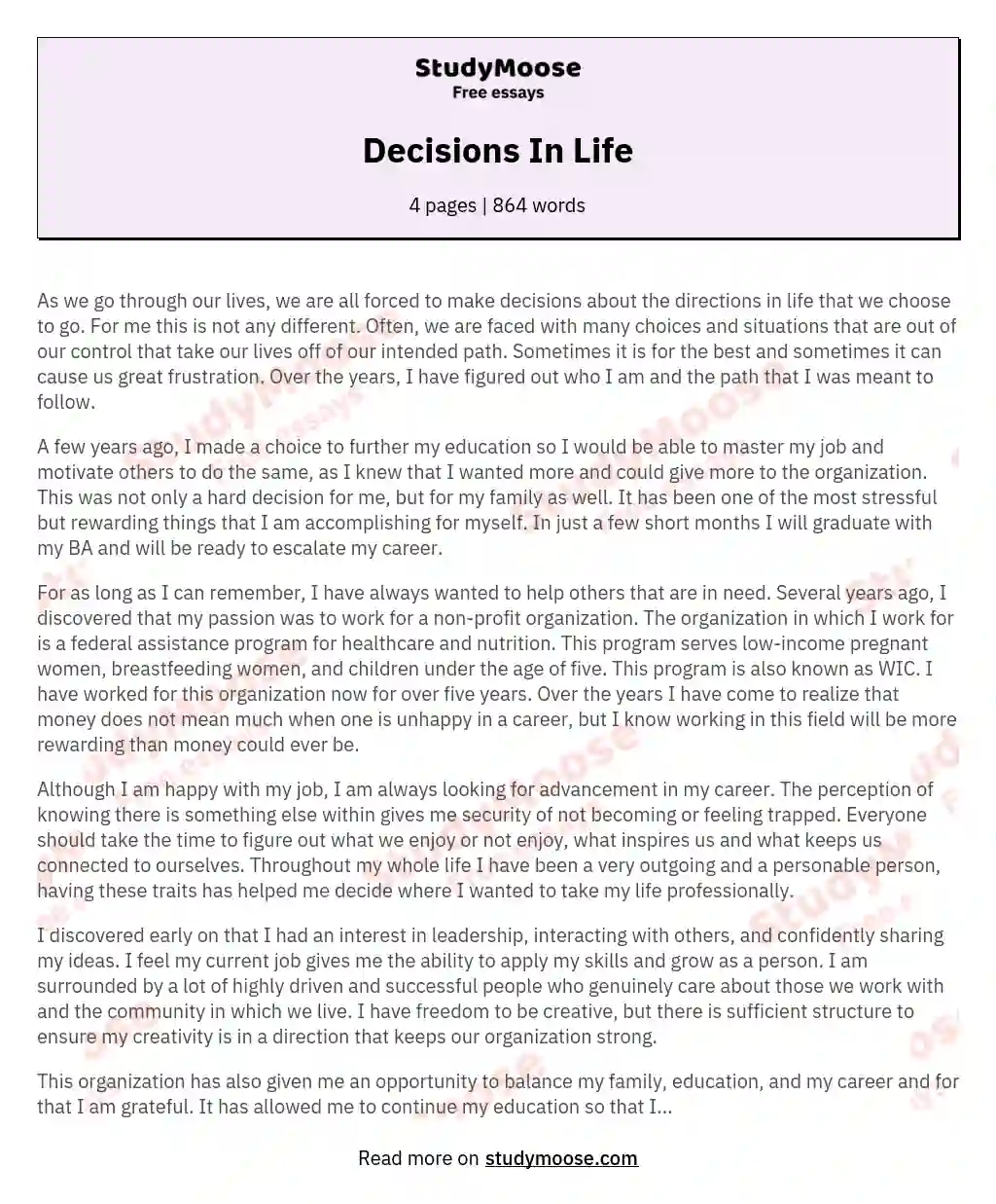 Decisions In Life essay