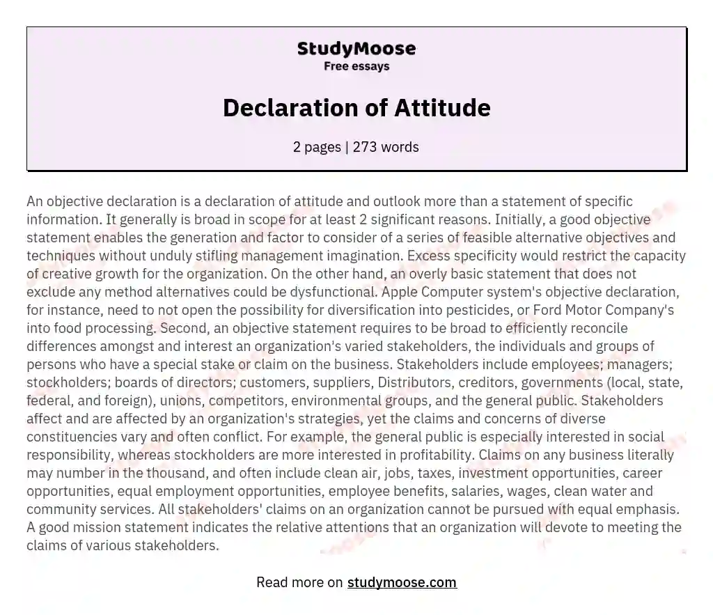 Declaration of Attitude essay
