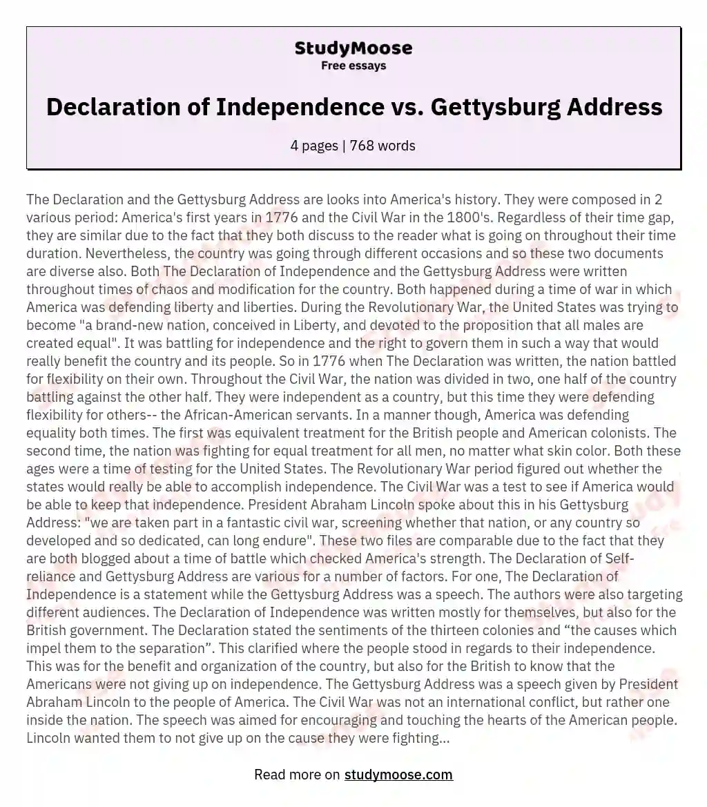 Declaration of Independence vs. Gettysburg Address