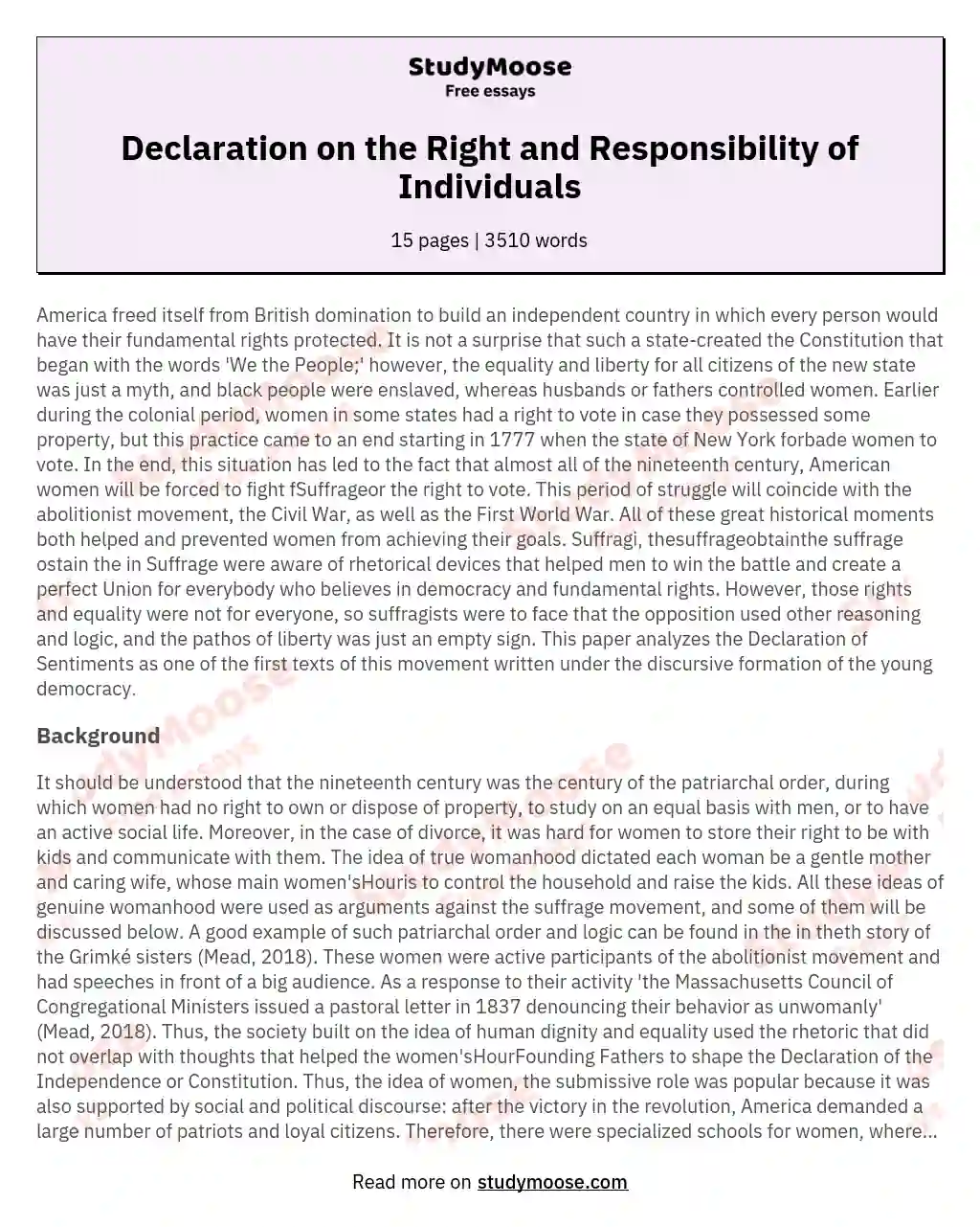 Declaration on the Right and Responsibility of Individuals essay