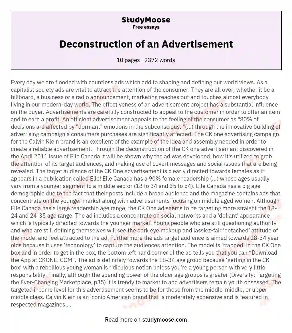 Deconstruction of an Advertisement essay