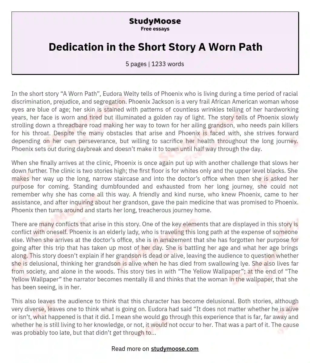 Dedication in the Short Story A Worn Path