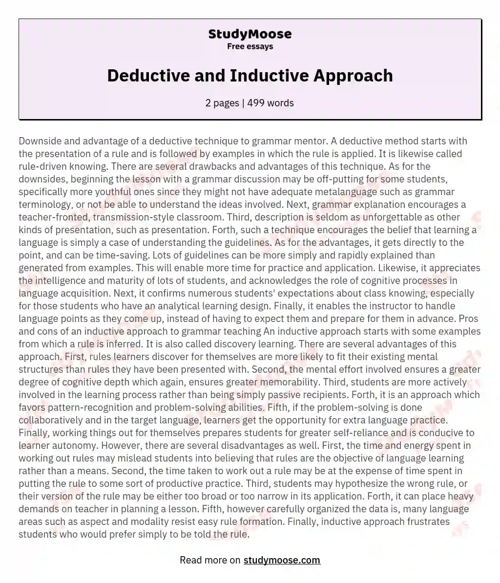 Deductive and Inductive Approach essay