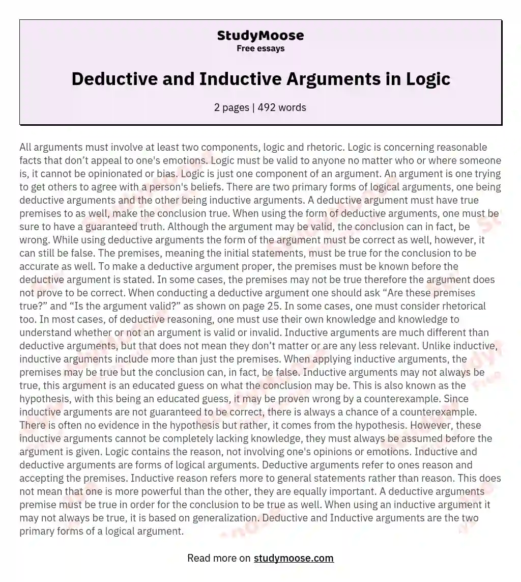 Deductive and Inductive Arguments in Logic essay