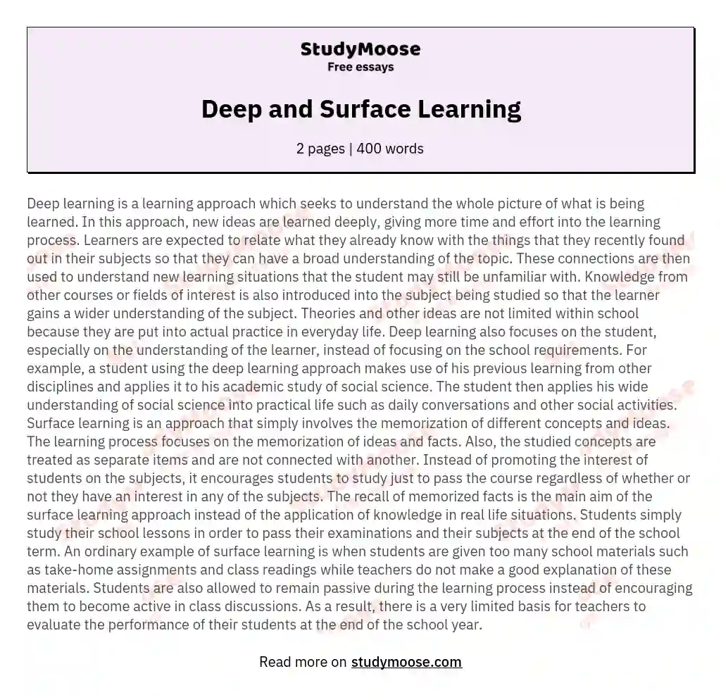 Deep and Surface Learning essay