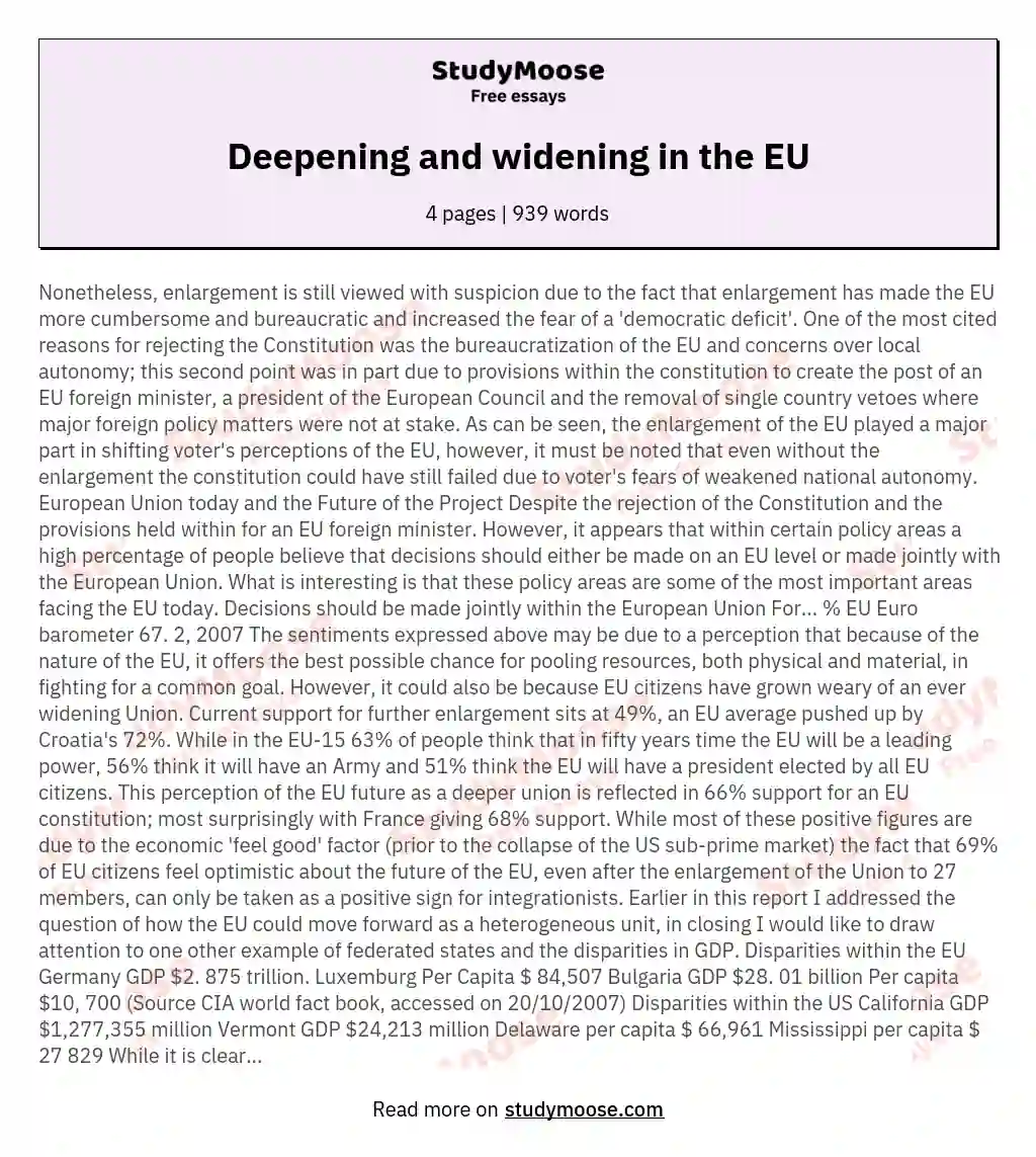 Deepening and widening in the EU essay
