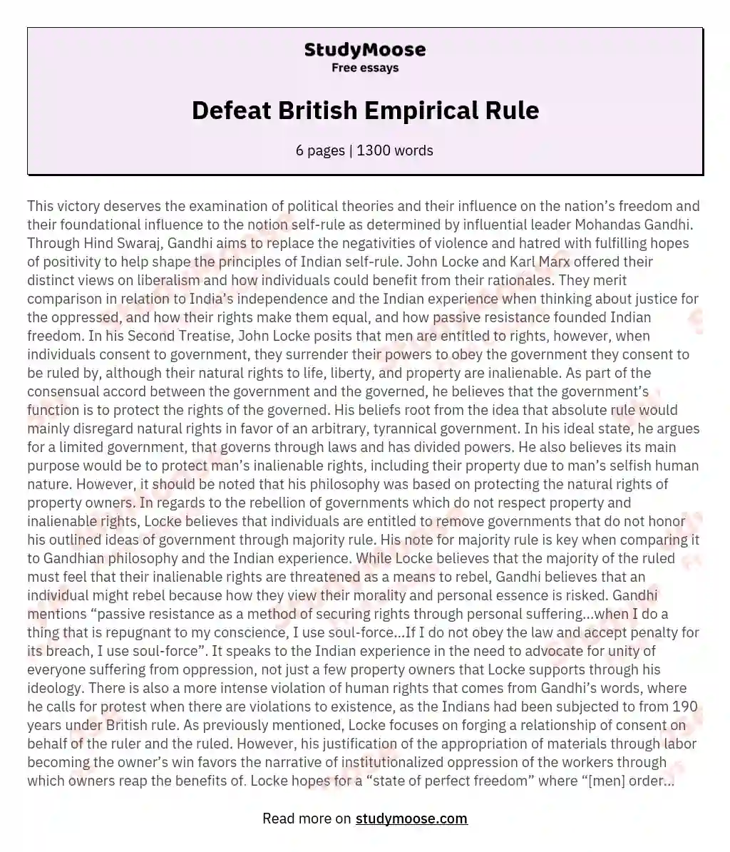 Defeat British Empirical Rule essay
