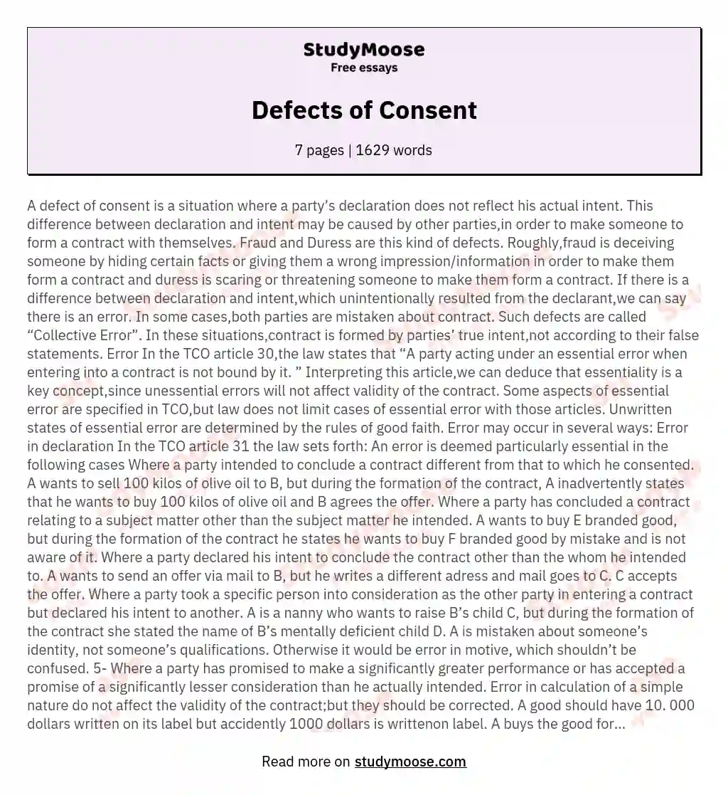 Defects of Consent essay