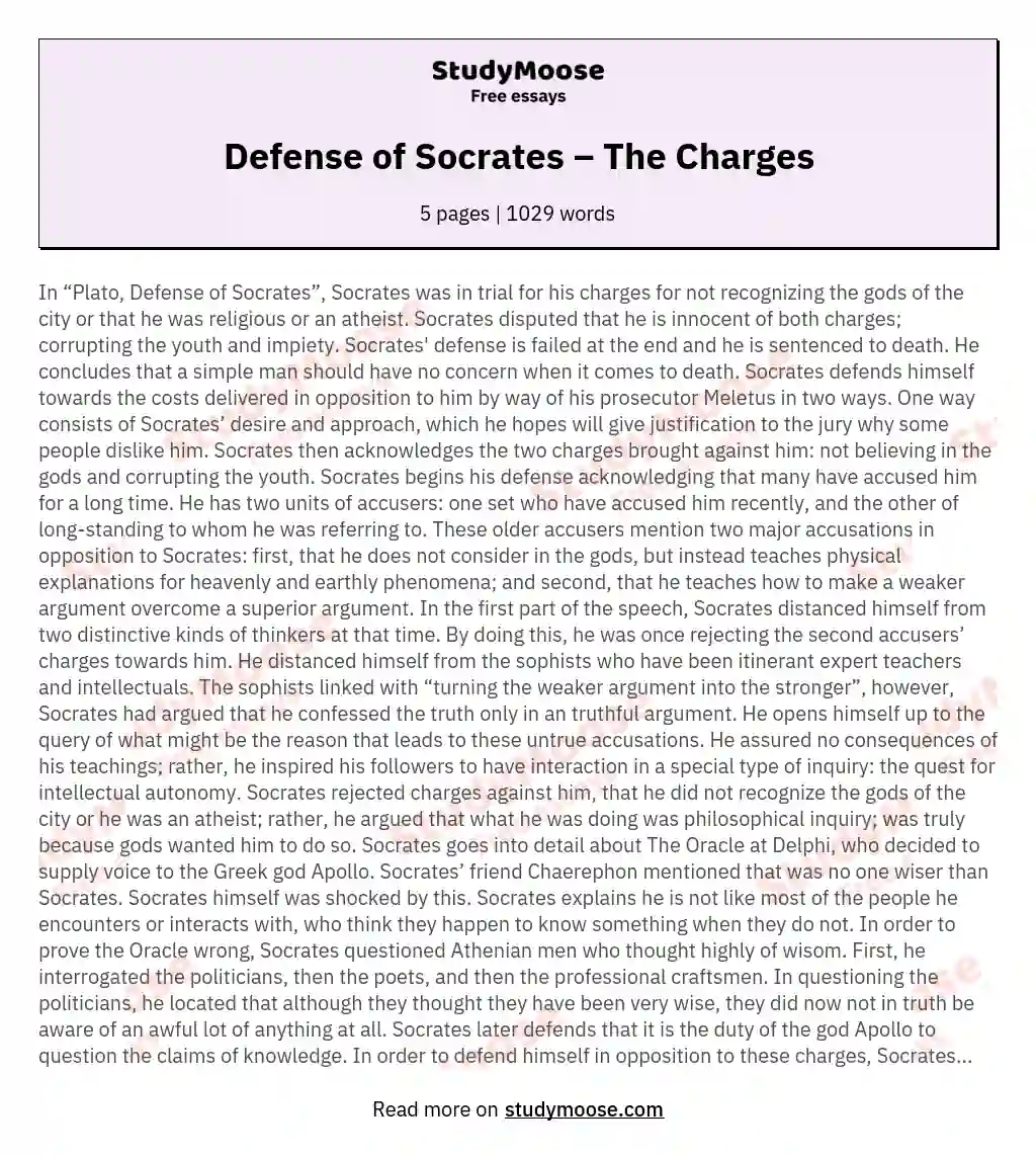 Defense of Socrates – The Charges