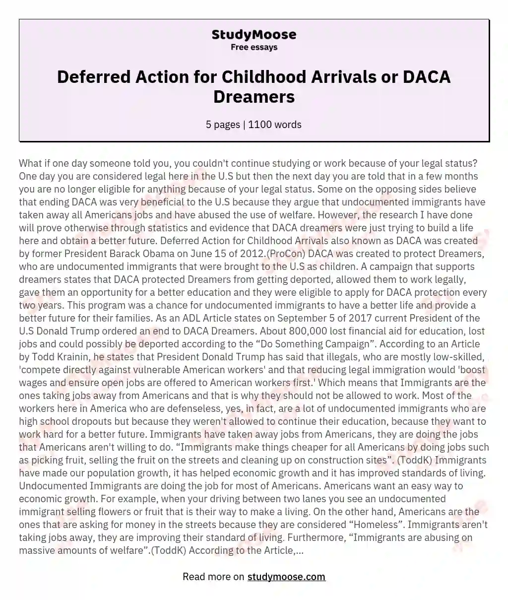 Deferred Action for Childhood Arrivals or DACA Dreamers