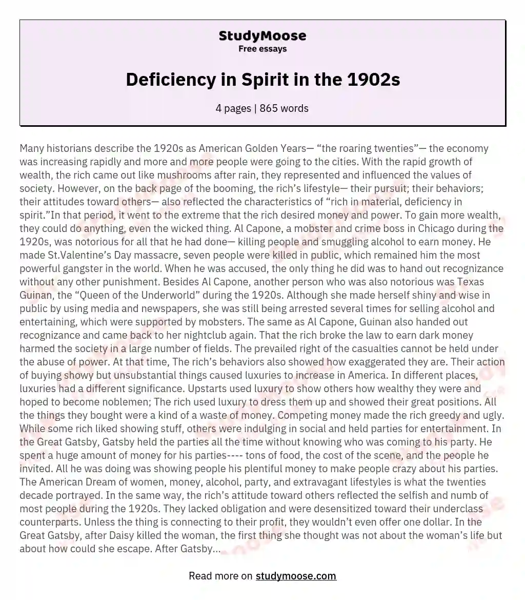 Deficiency in Spirit in the 1902s essay