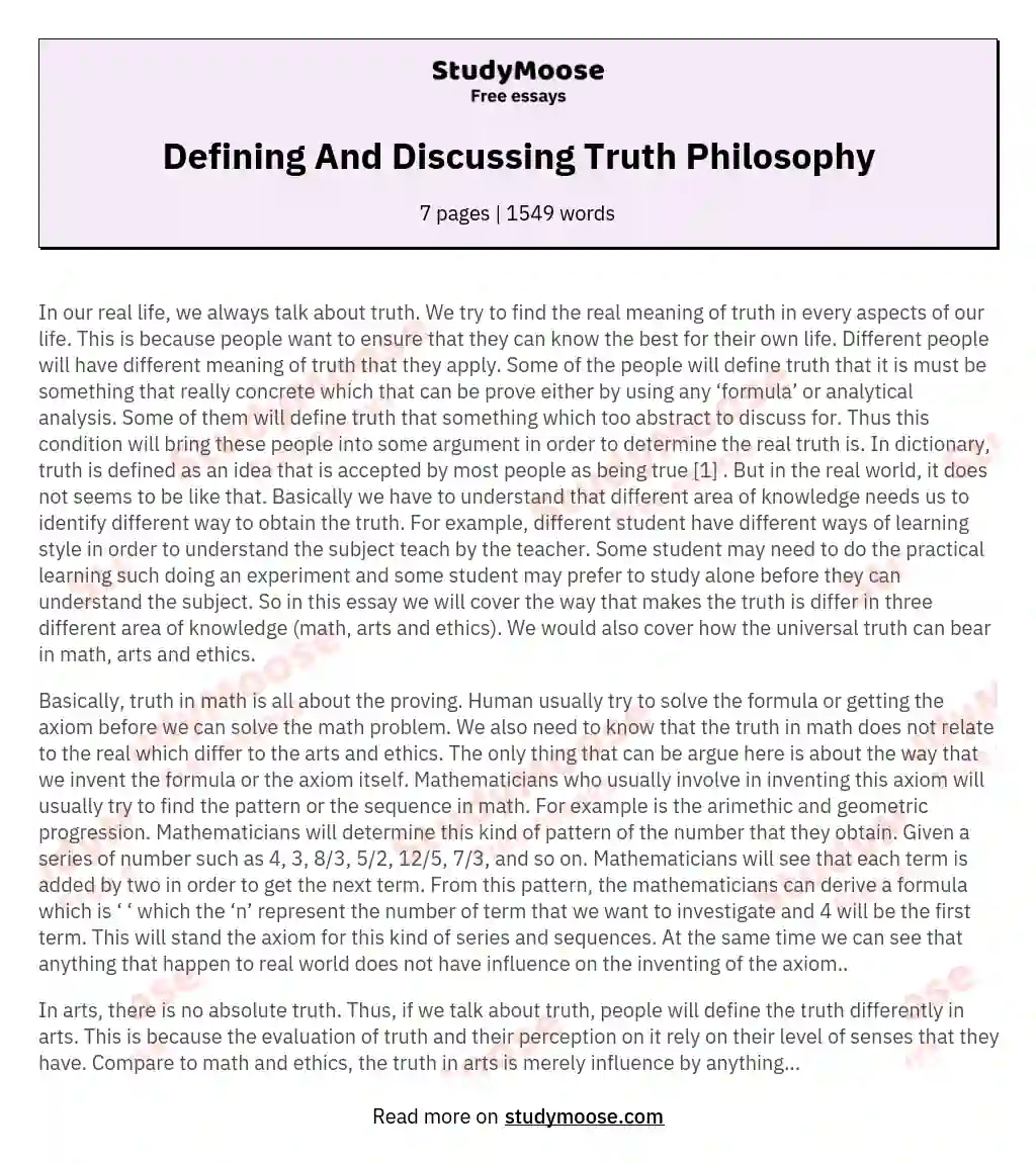 Defining And Discussing Truth Philosophy essay