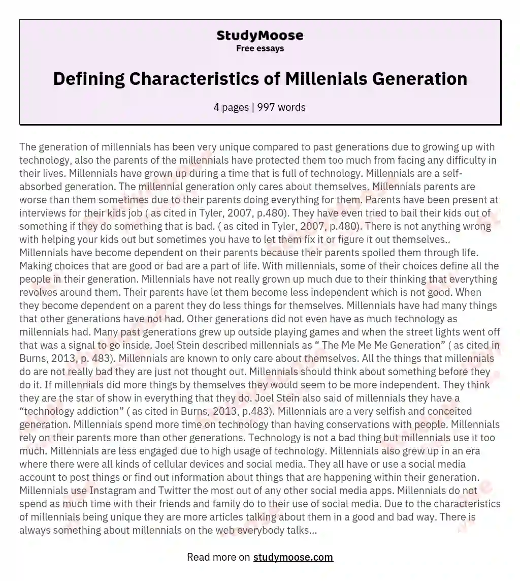 Defining Characteristics of Millenials Generation